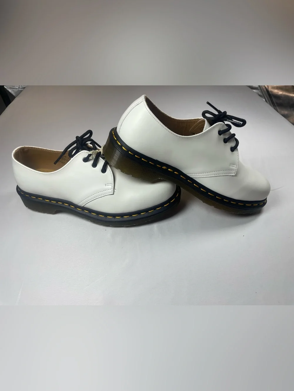 Dr. Martens White Leather 3-Eye Derby Shoes with Black Sole
